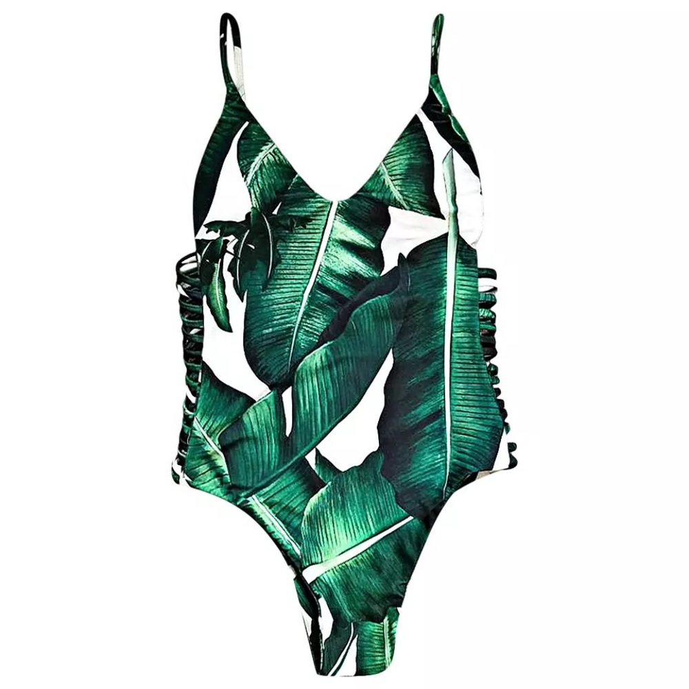 Leaf print one piece swimsuit - Picture 3 of 8